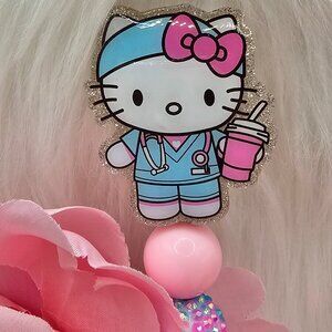Nurse Kitty Blue Scrubs Badge Holder